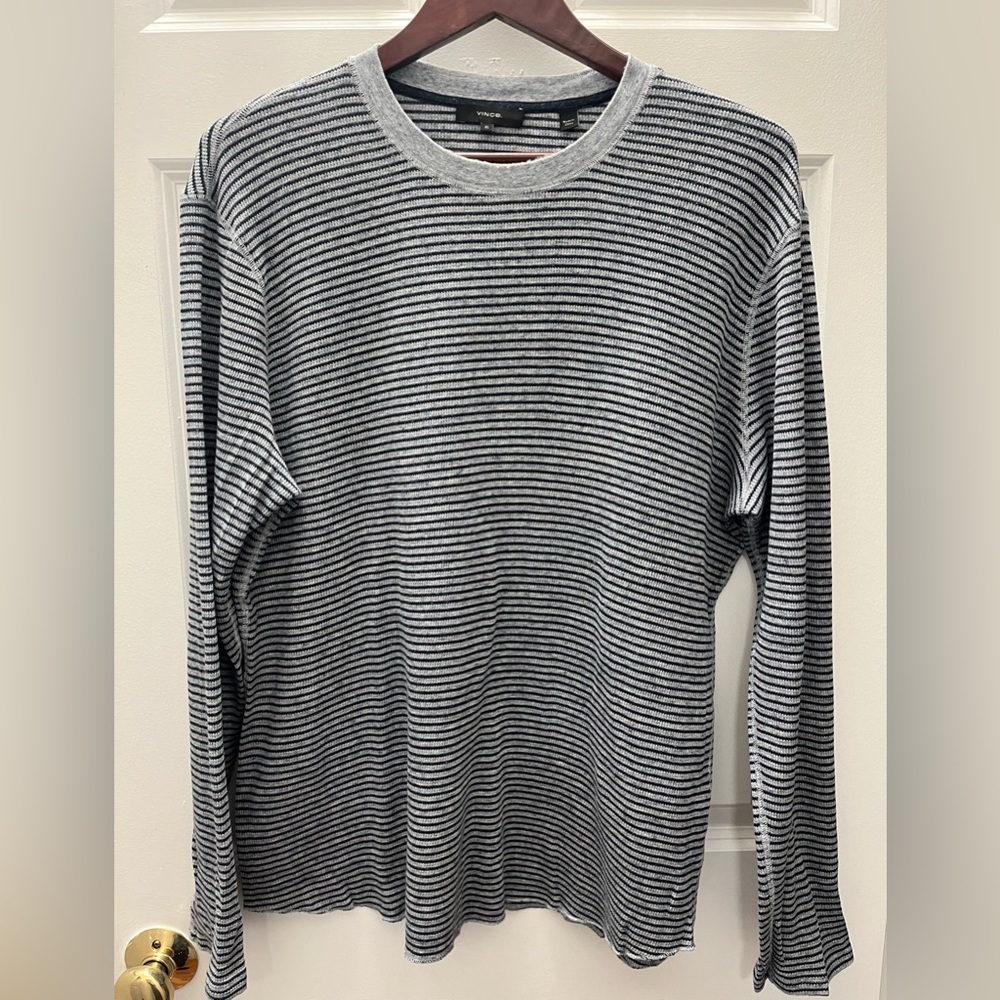 Vince Navy and Gray Striped Crewneck Thermal